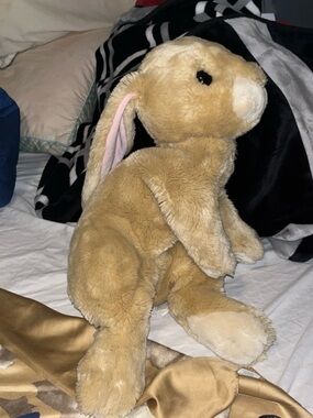 Commonwealth Plush Bunny Stuffed Animal - Tan with Pink Ear